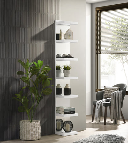 1pc Glam White Open Shelving Rack with Mirrored Back Living Room Wooden Furniture
