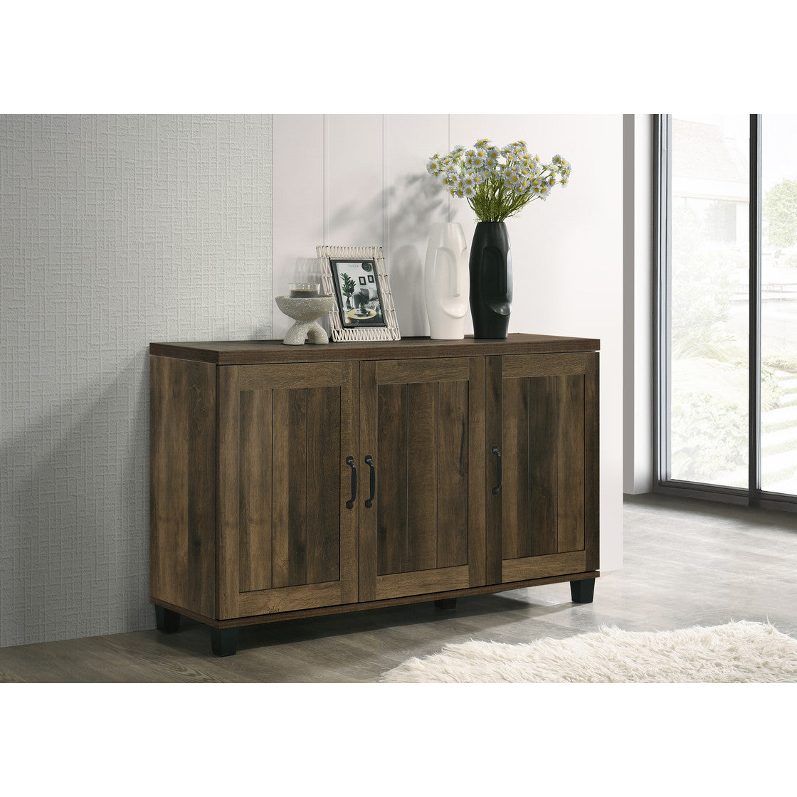 Dark Dusty Oak 3-Door Shoe Cabinet - 45" Wide Storage