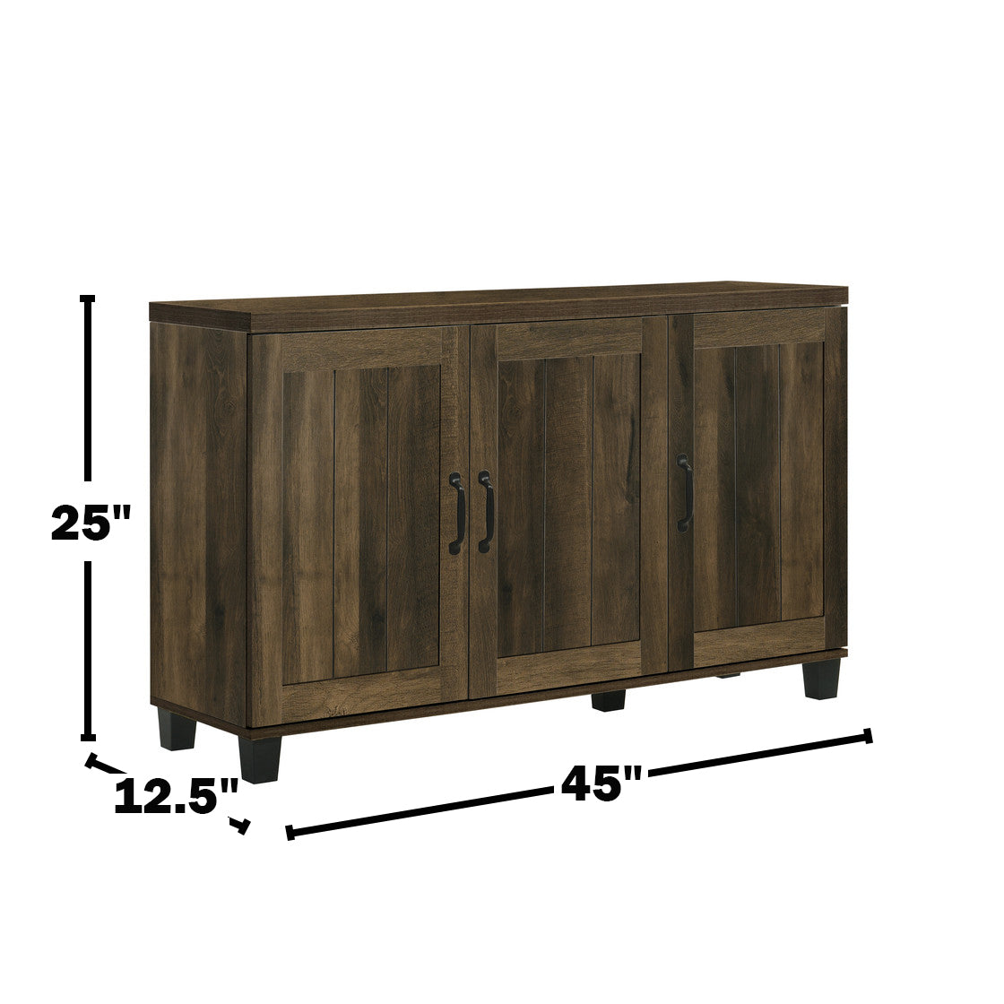 Dark Dusty Oak 3-Door Shoe Cabinet - 45" Wide Storage