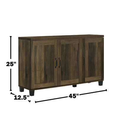 Dark Dusty Oak 3-Door Shoe Cabinet - 45" Wide Storage