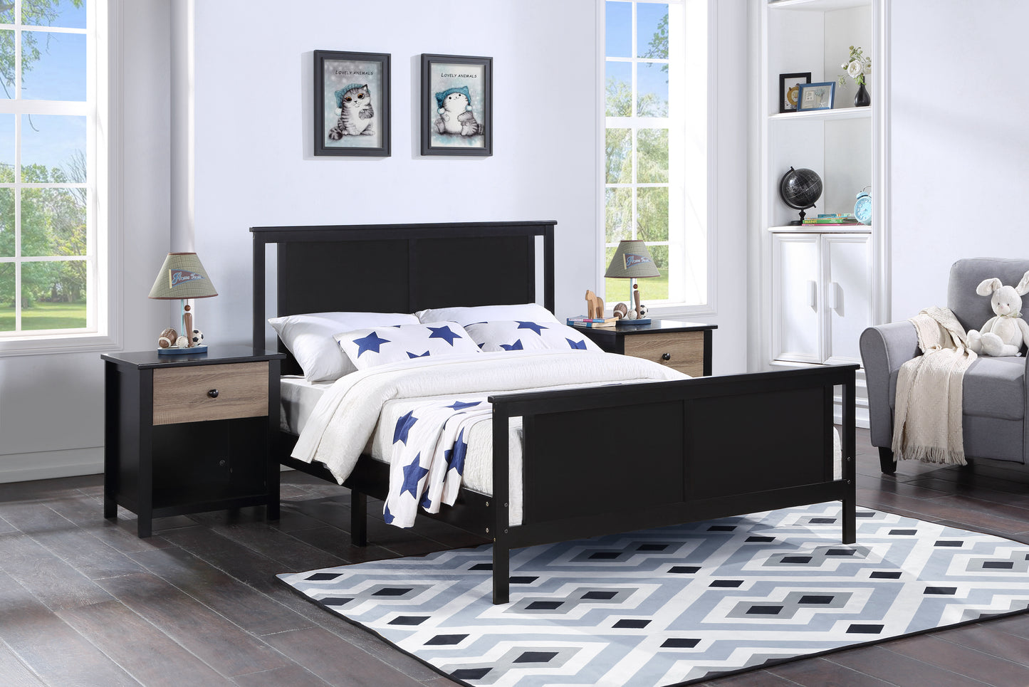 Connelly Full Size Bed - Black Solid Wood Frame