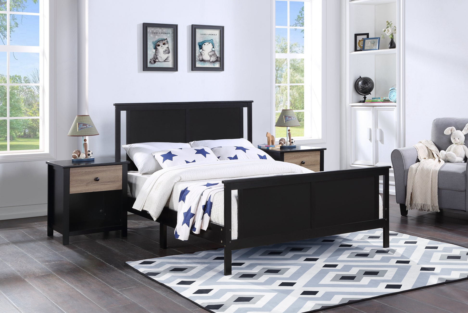 Connelly Full Size Bed - Black Solid Wood Frame