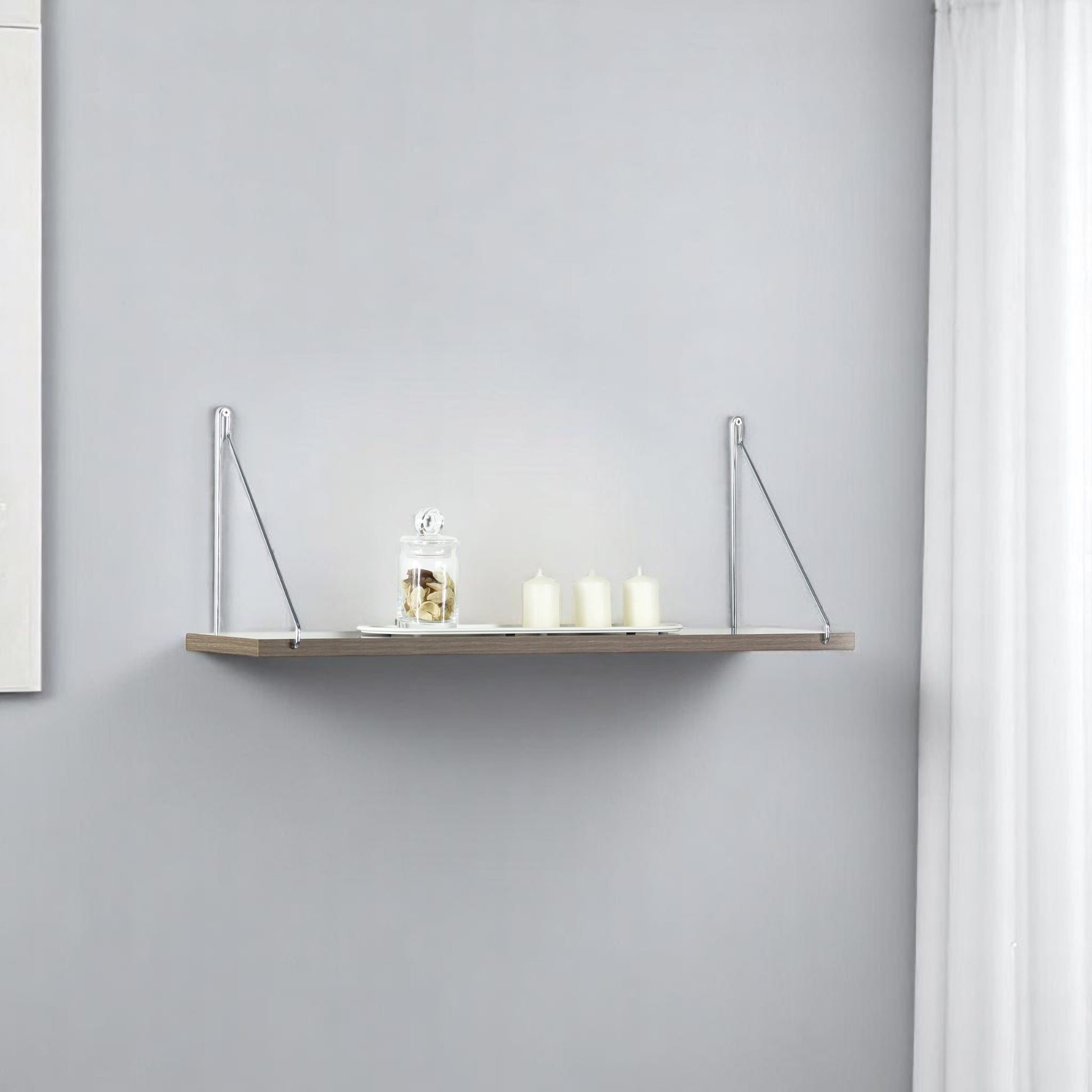 Palmer Floating Wall Decor Wall Mounted Rustic Decorative Hanging Metal Bracket Single Shelf for Books, White/Chrome