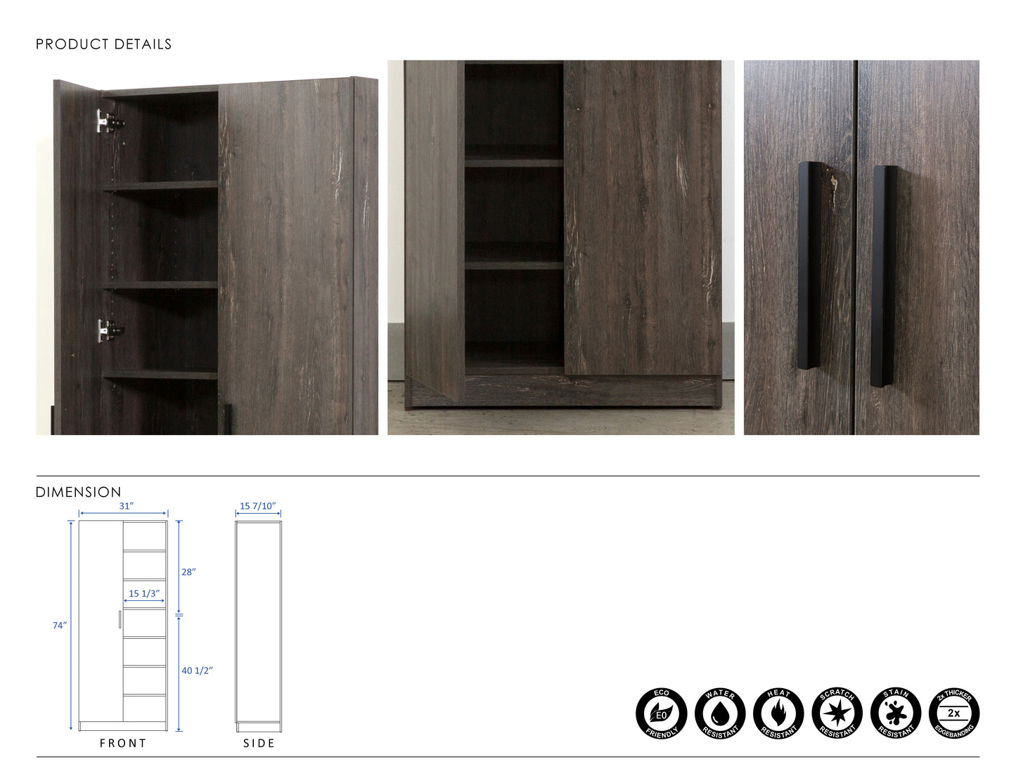 Gray Solid Wood Cabinet with Soft Close Doors for Deep Storage for Living Room