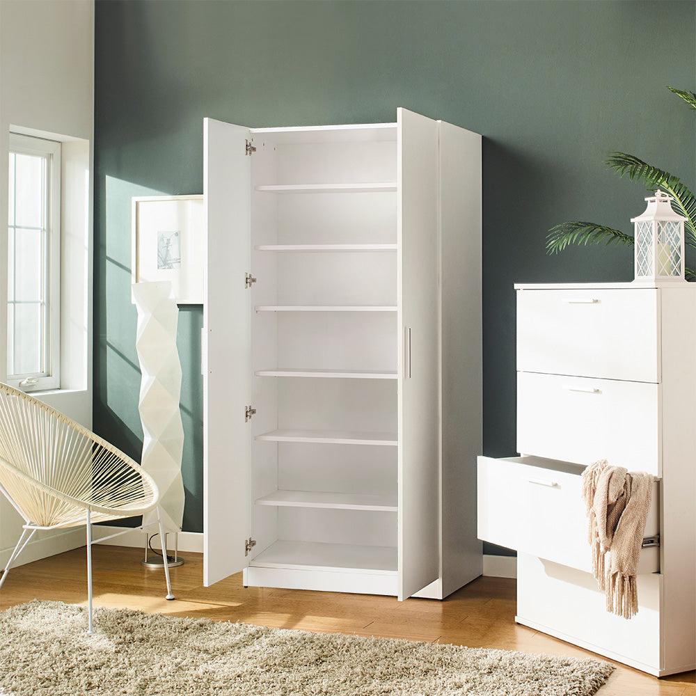 Mia Tall Shoe Cabinet - White Melamine Storage