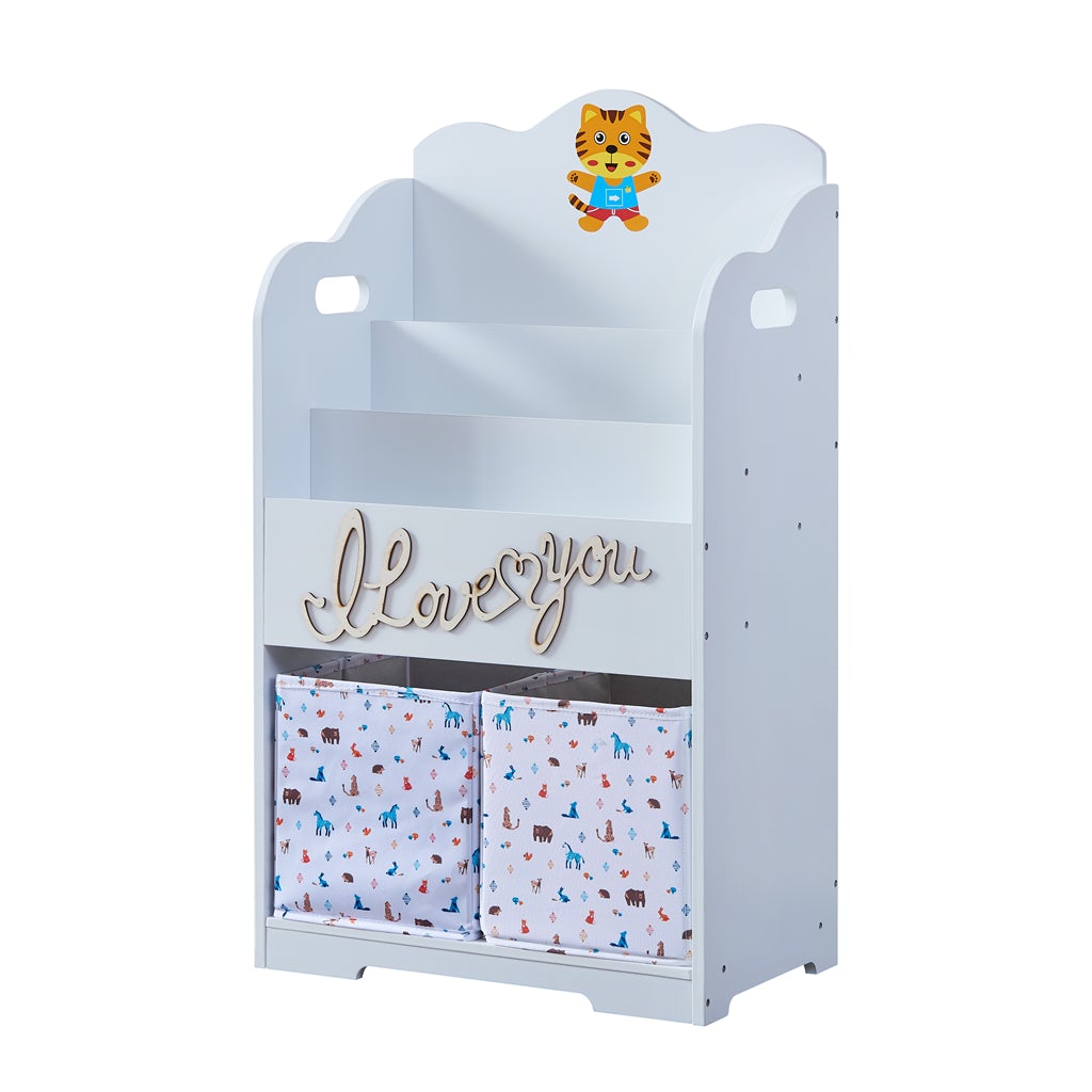 White Kids Bookcase Bed with Toy Storage