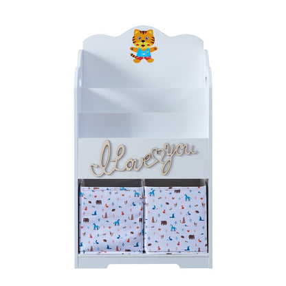 White Kids Bookcase Bed with Toy Storage