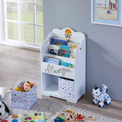 White Kids Bookcase Bed with Toy Storage