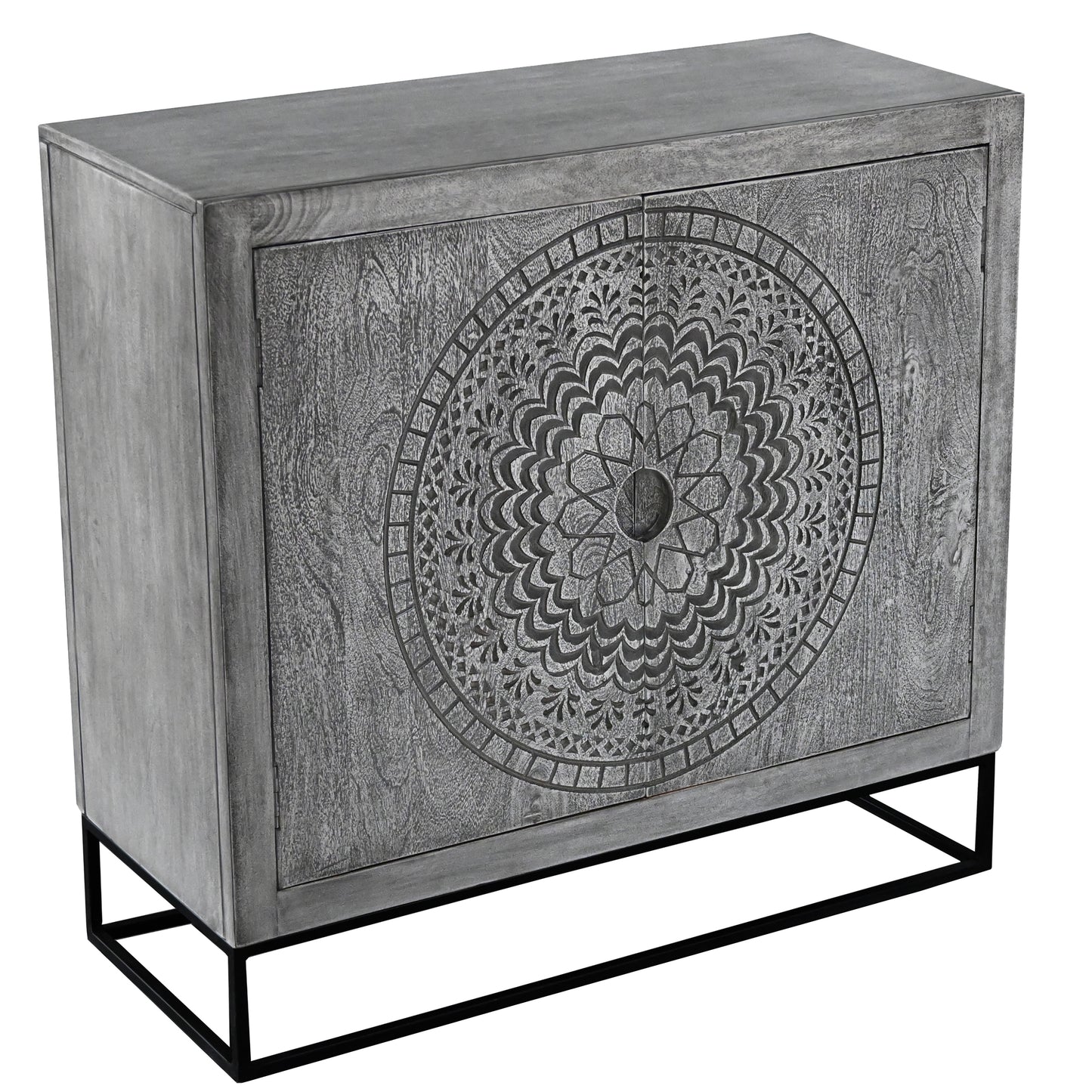 39 Inch Gray Wood Accent Cabinet with Doors & Shelves