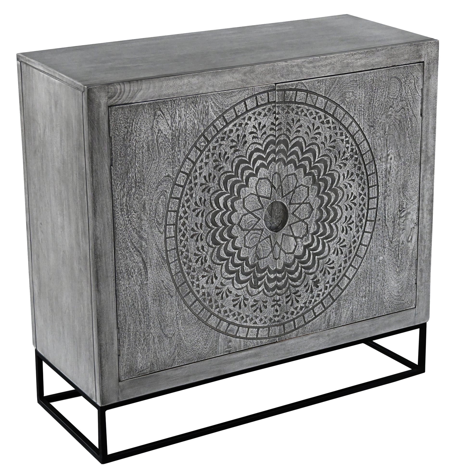 39 Inch Gray Wood Accent Cabinet with Doors & Shelves