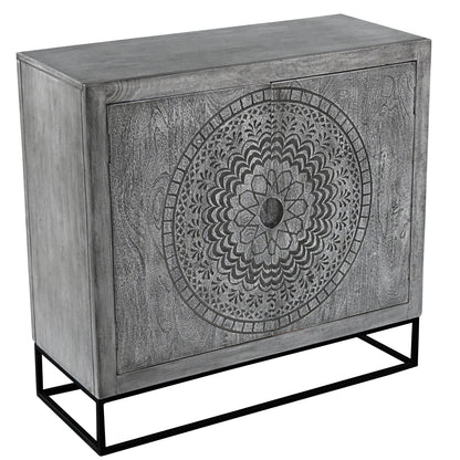39 Inch Gray Wood Accent Cabinet with Doors & Shelves