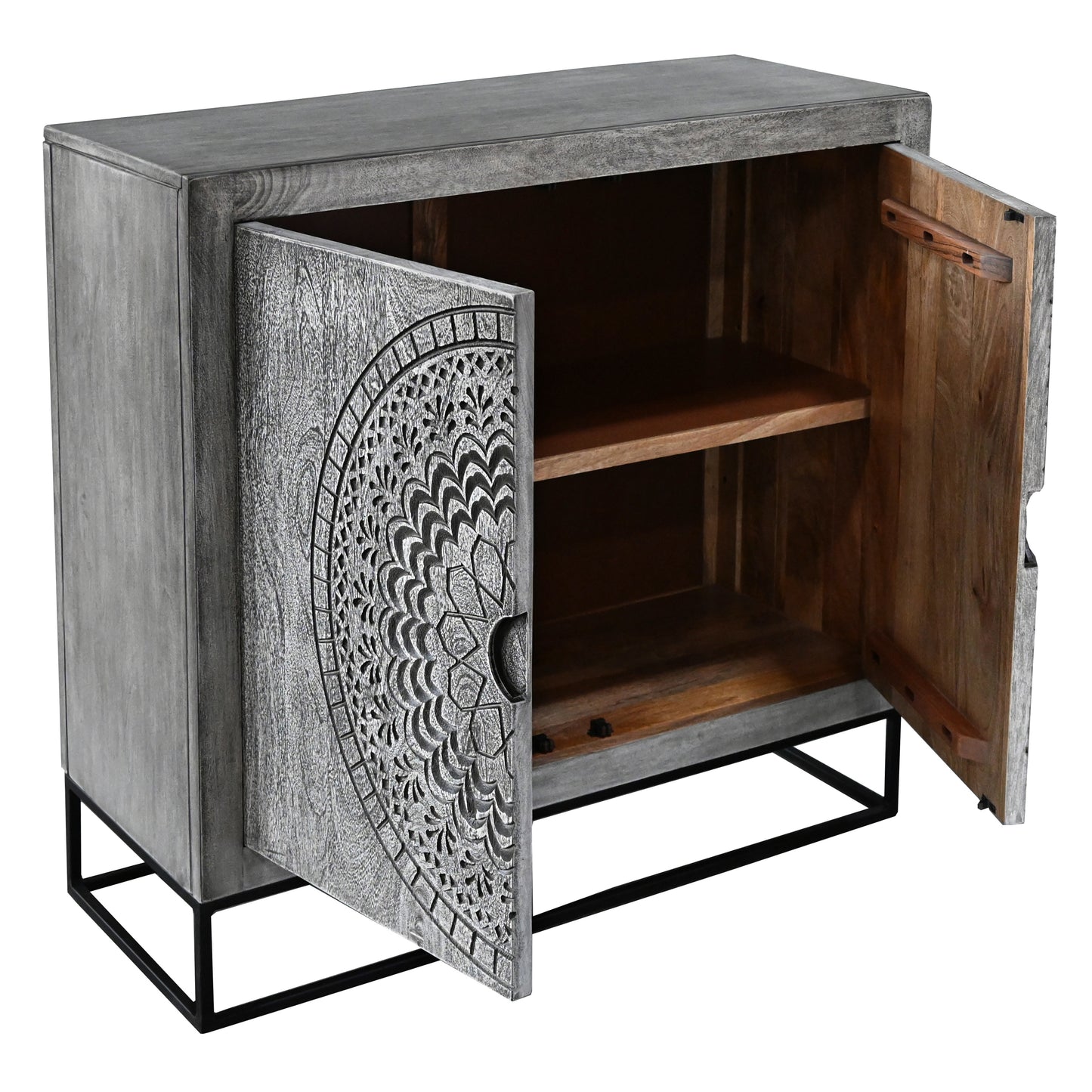 39 Inch Gray Wood Accent Cabinet with Doors & Shelves