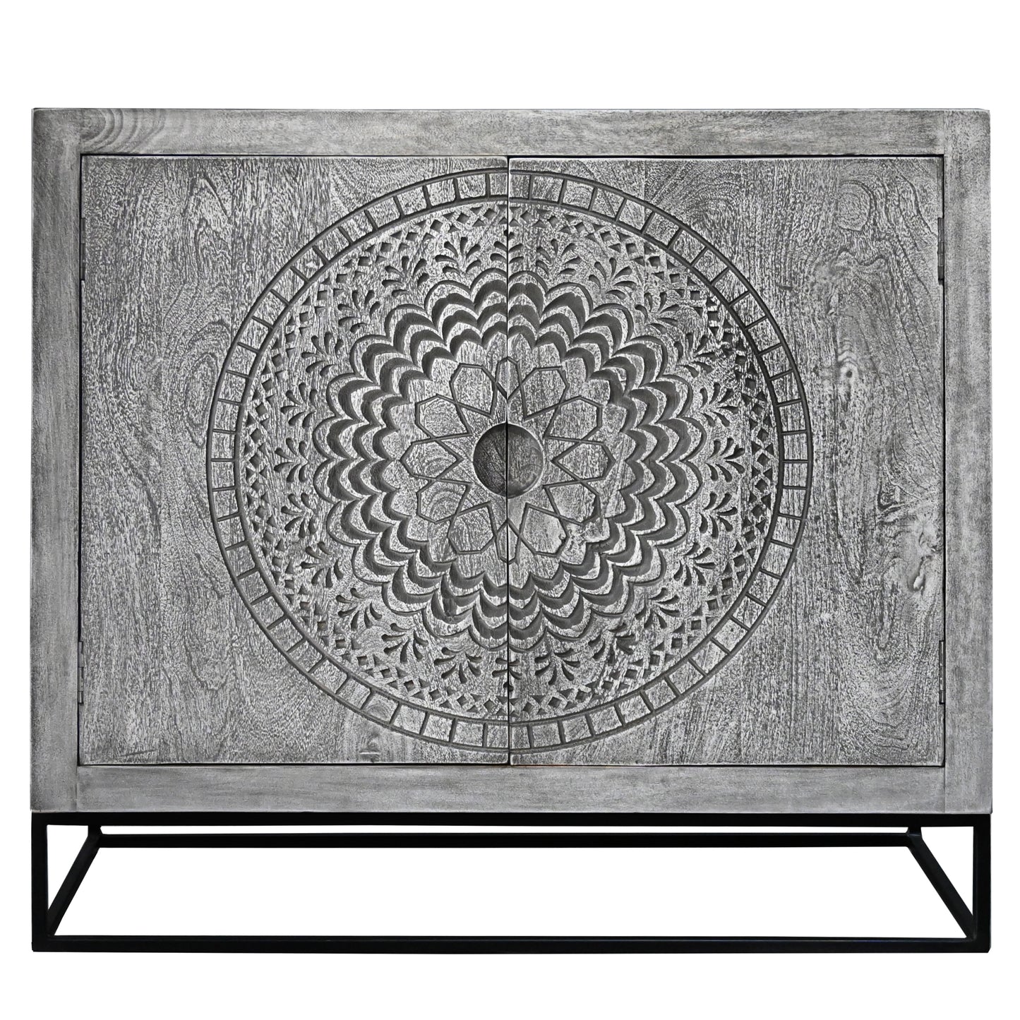39 Inch Gray Wood Accent Cabinet with Doors & Shelves