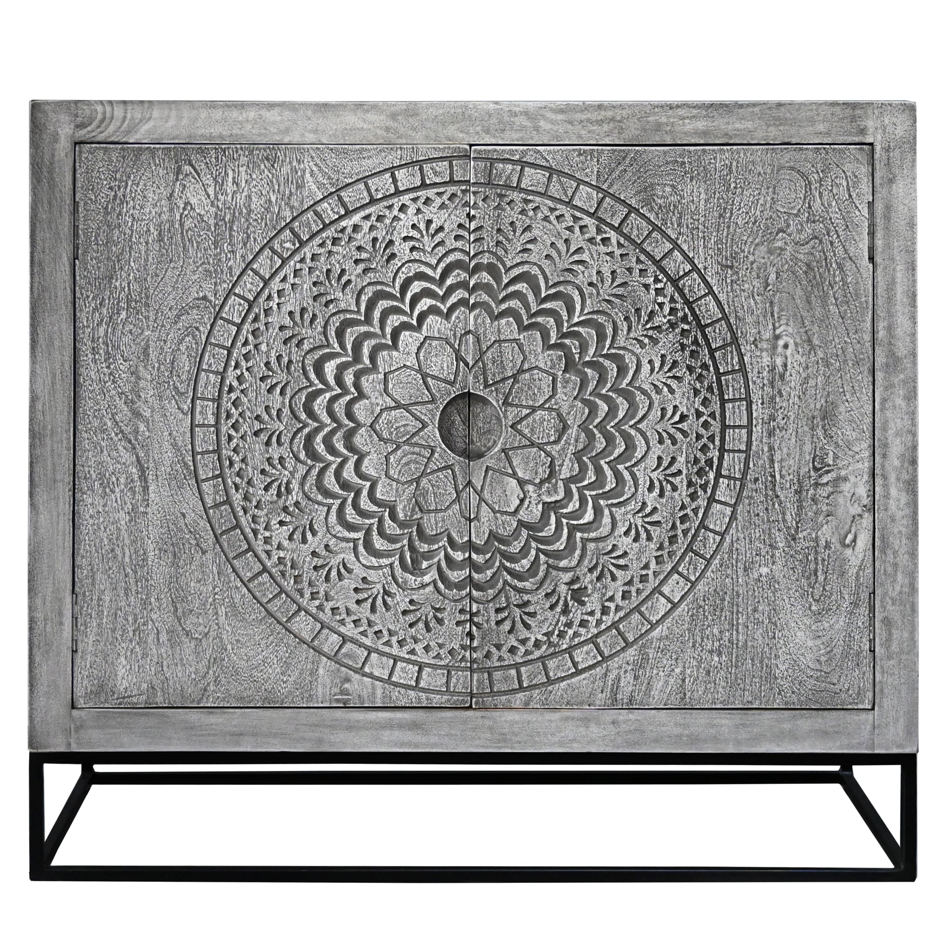 39 Inch Gray Wood Accent Cabinet with Doors & Shelves