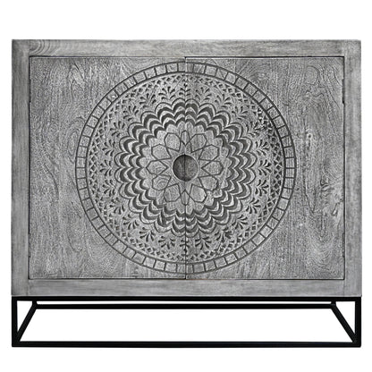 39 Inch Gray Wood Accent Cabinet with Doors & Shelves