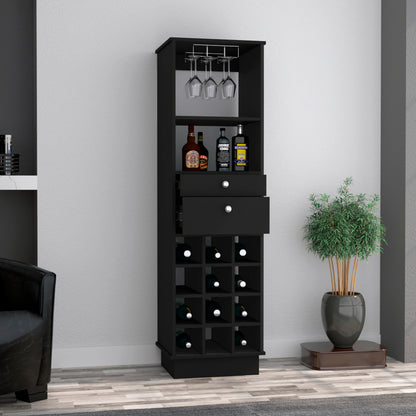 Wenge 12 Bottle Bar Cabinet - 18.2" W x 15.7" D x 63.2" H