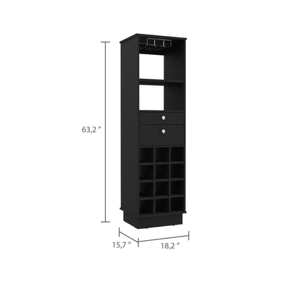 Wenge 12 Bottle Bar Cabinet - 18.2" W x 15.7" D x 63.2" H