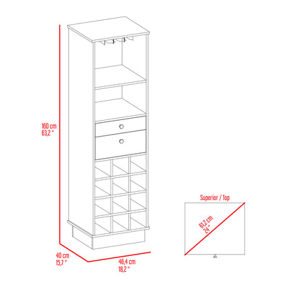 Wenge 12 Bottle Bar Cabinet - 18.2" W x 15.7" D x 63.2" H