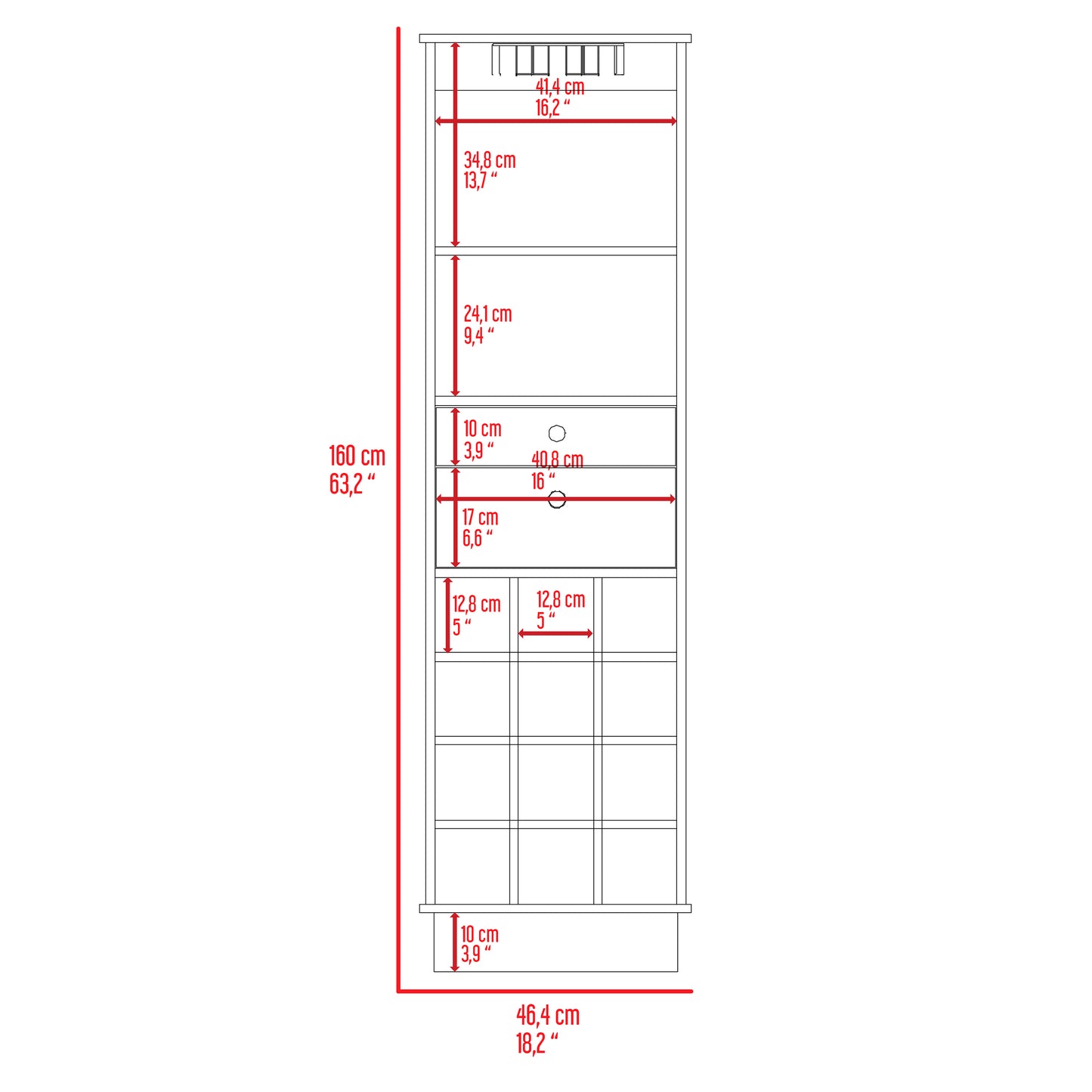 Wenge 12 Bottle Bar Cabinet - 18.2" W x 15.7" D x 63.2" H