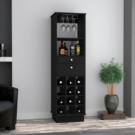 Wenge 12-Bottle 2-Drawer 1-Shelf Bar Cabinet
