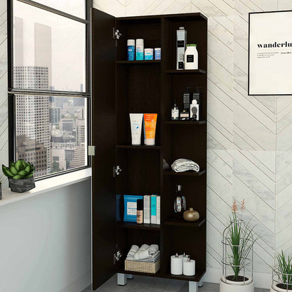 Wenge 5-Shelf Cabinet with Mirror - Storage & Style