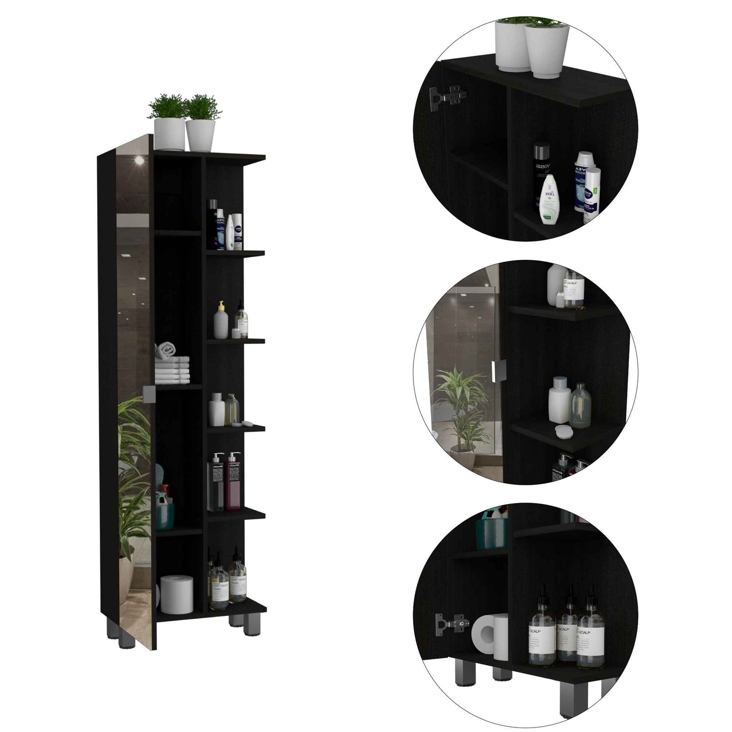 Wenge 5-Shelf Cabinet with Mirror - Storage & Style