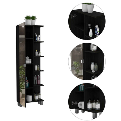 Wenge 5-Shelf Cabinet with Mirror - Storage & Style