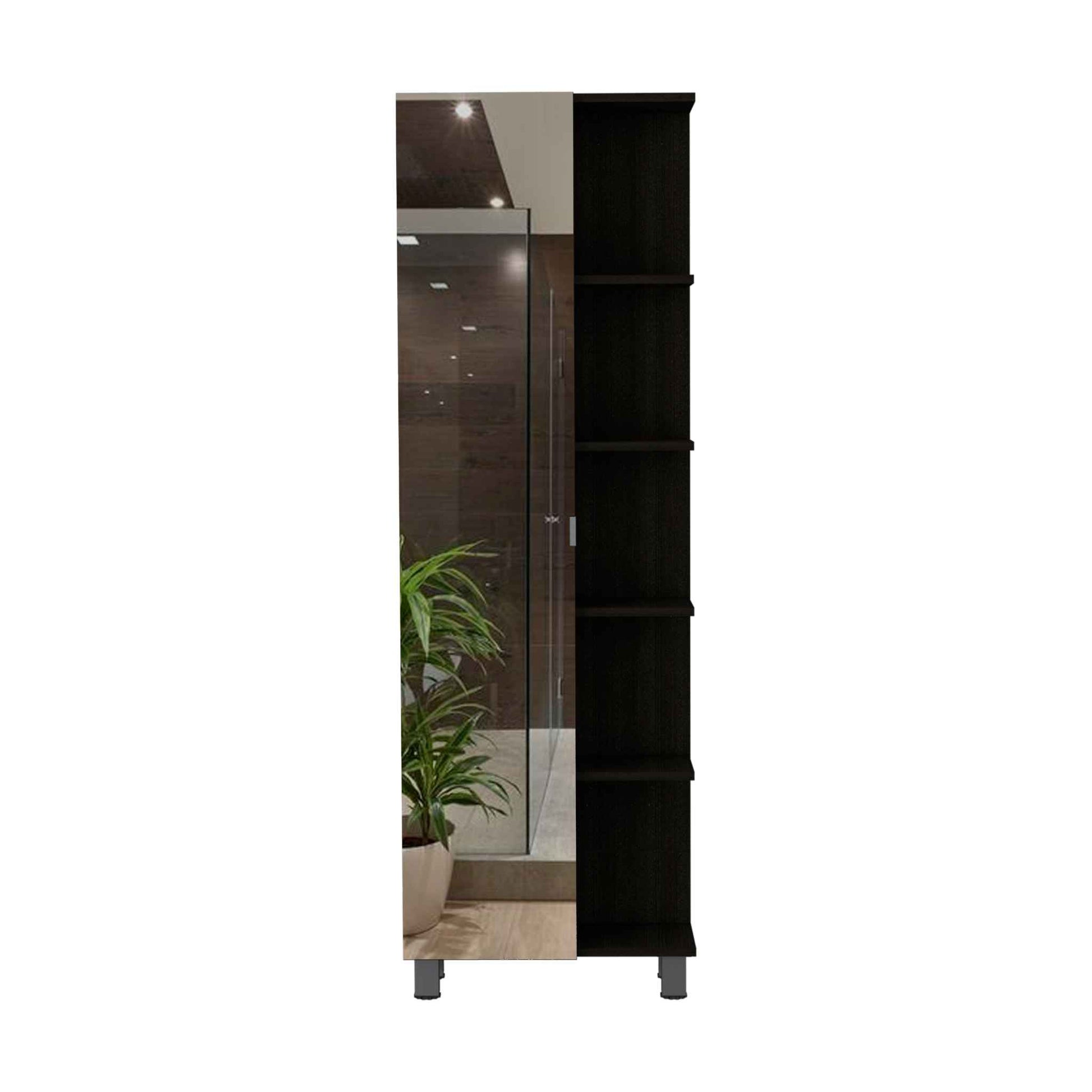 Wenge 5-Shelf Cabinet with Mirror - Storage & Style