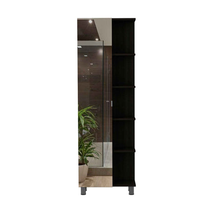 Wenge 5-Shelf Cabinet with Mirror - Storage & Style