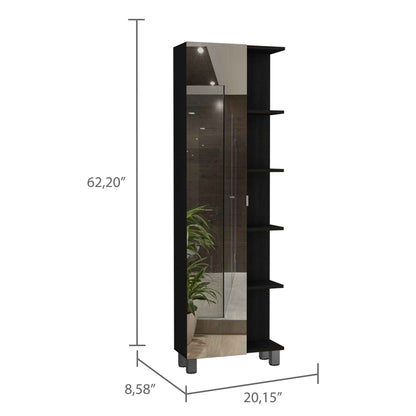 Wenge 5-Shelf Cabinet with Mirror - Storage & Style