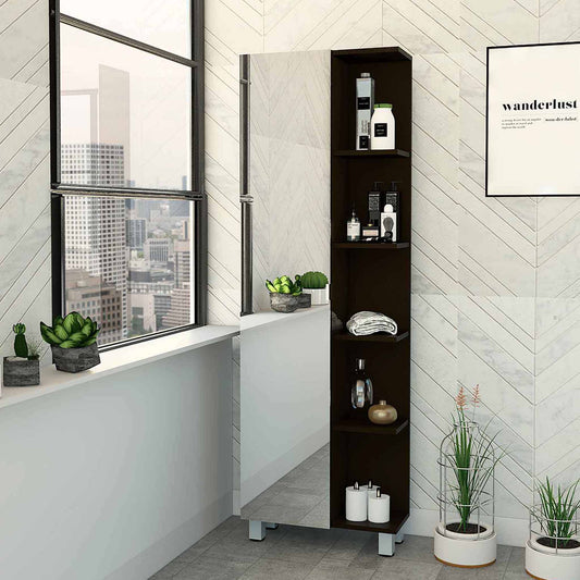 Wenge 5-Shelf Linen Cabinet with Mirror