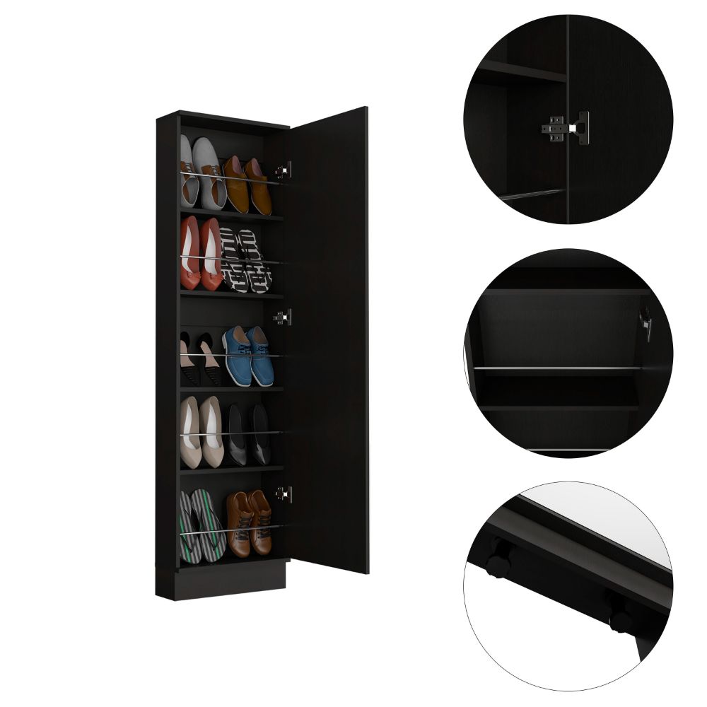 Wenge Tall Shoe Cabinet with Mirror - 74.8" Height