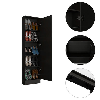 Wenge Tall Shoe Cabinet with Mirror - 74.8" Height