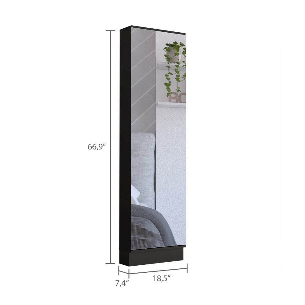 Wenge Tall Shoe Cabinet with Mirror - 74.8" Height