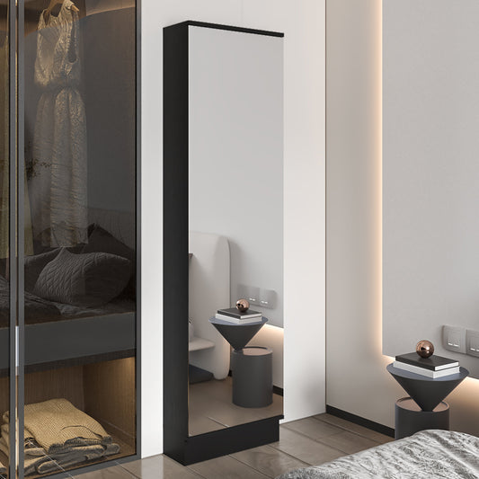 Wenge Rectangle Tall Shoe Cabinet with Mirror