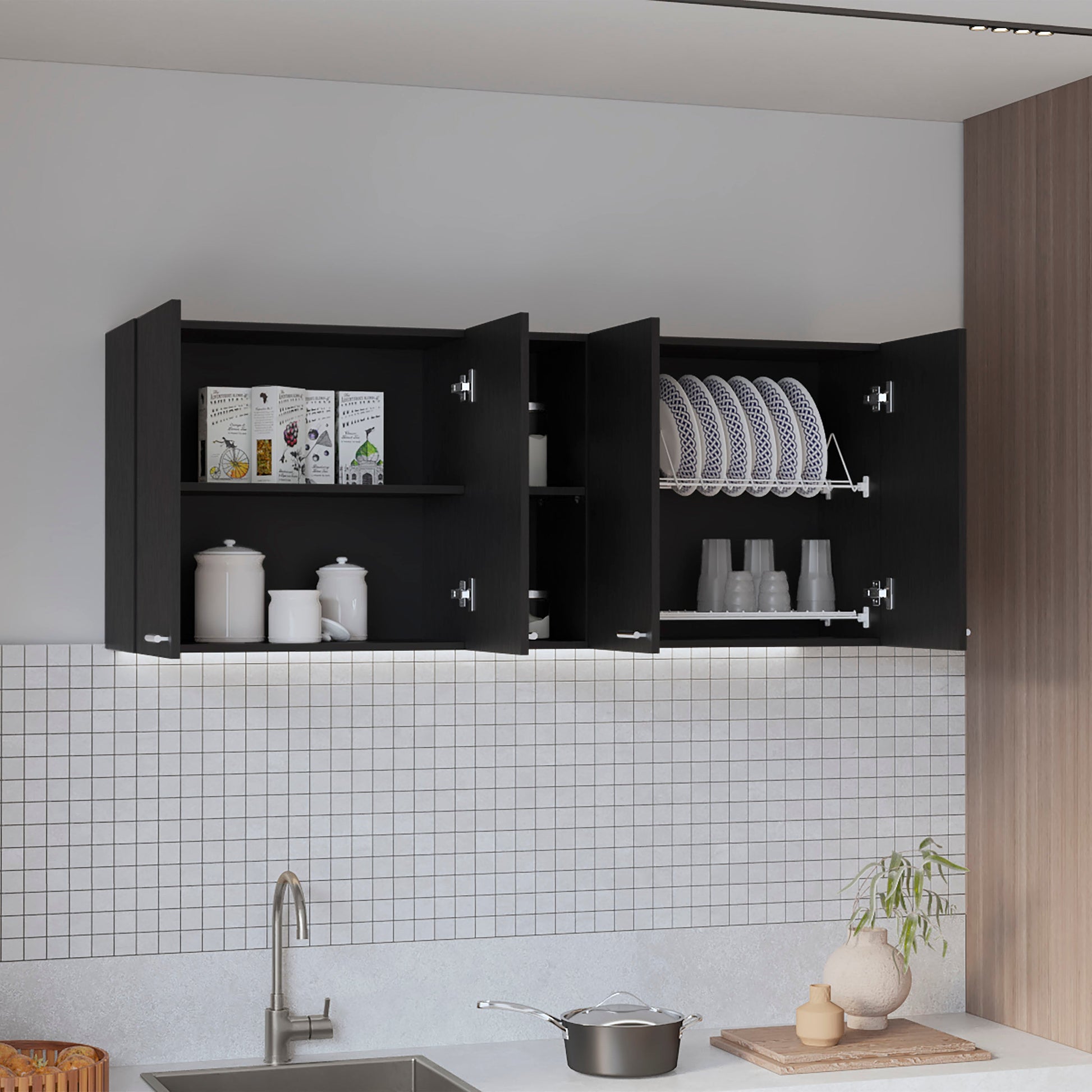 Wenge 59 Inch Kitchen Wall Cabinet - 4 Door