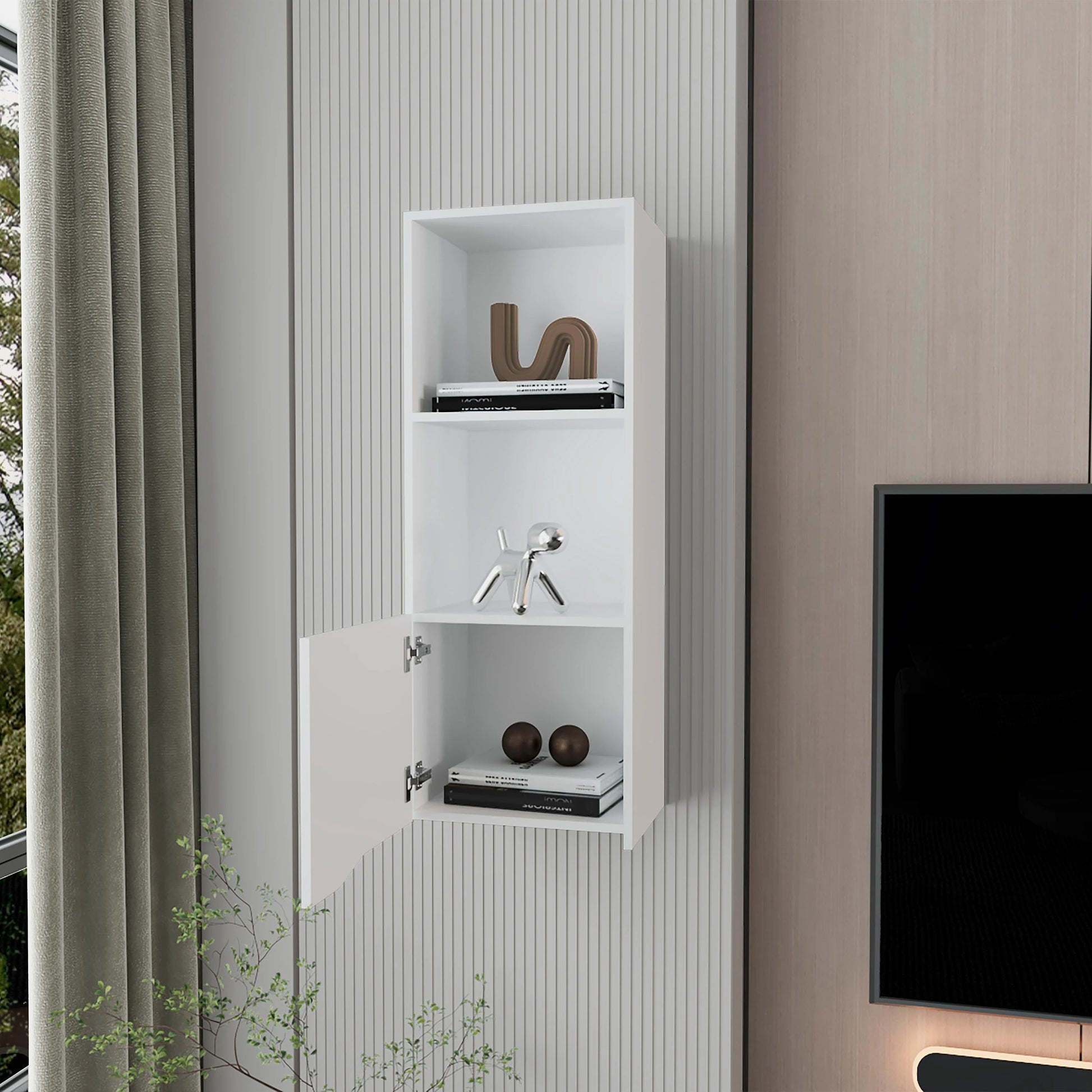 White Storage Cabinet with 3 Shelves for Living Room