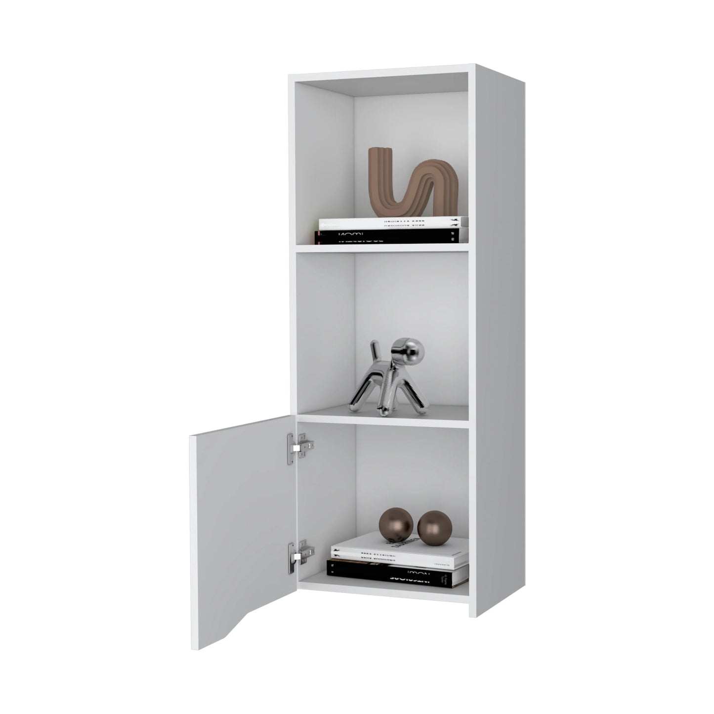White Storage Cabinet with 3 Shelves for Living Room