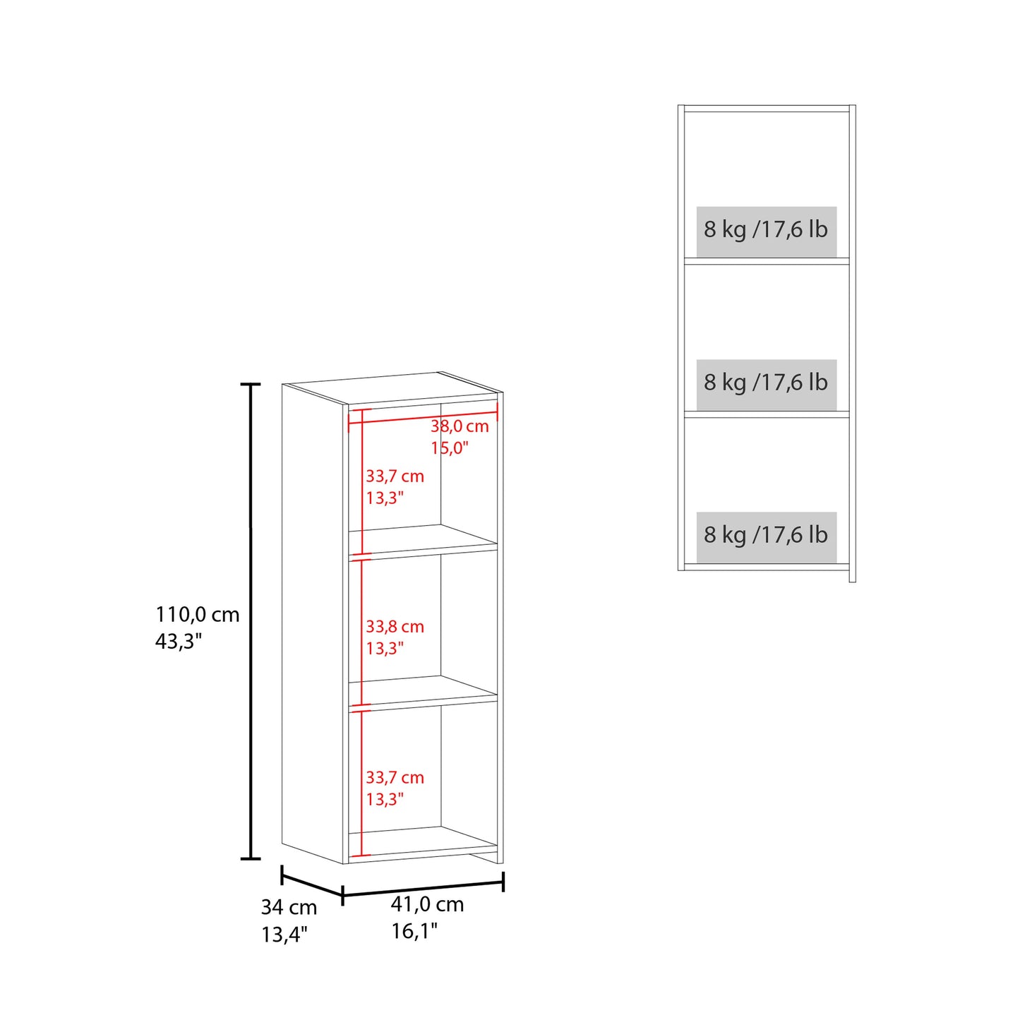 White Storage Cabinet with 3 Shelves for Living Room