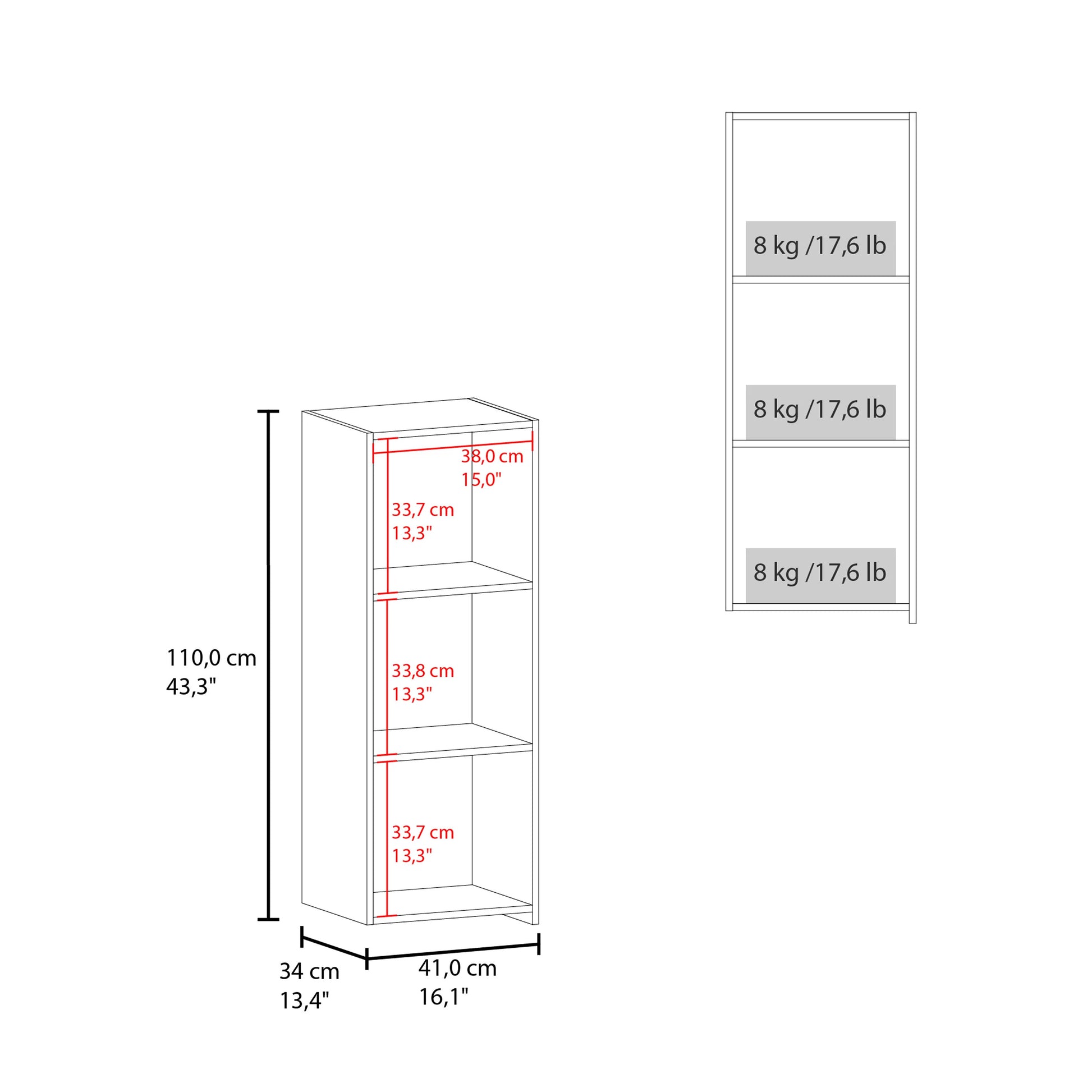 White Storage Cabinet with 3 Shelves for Living Room