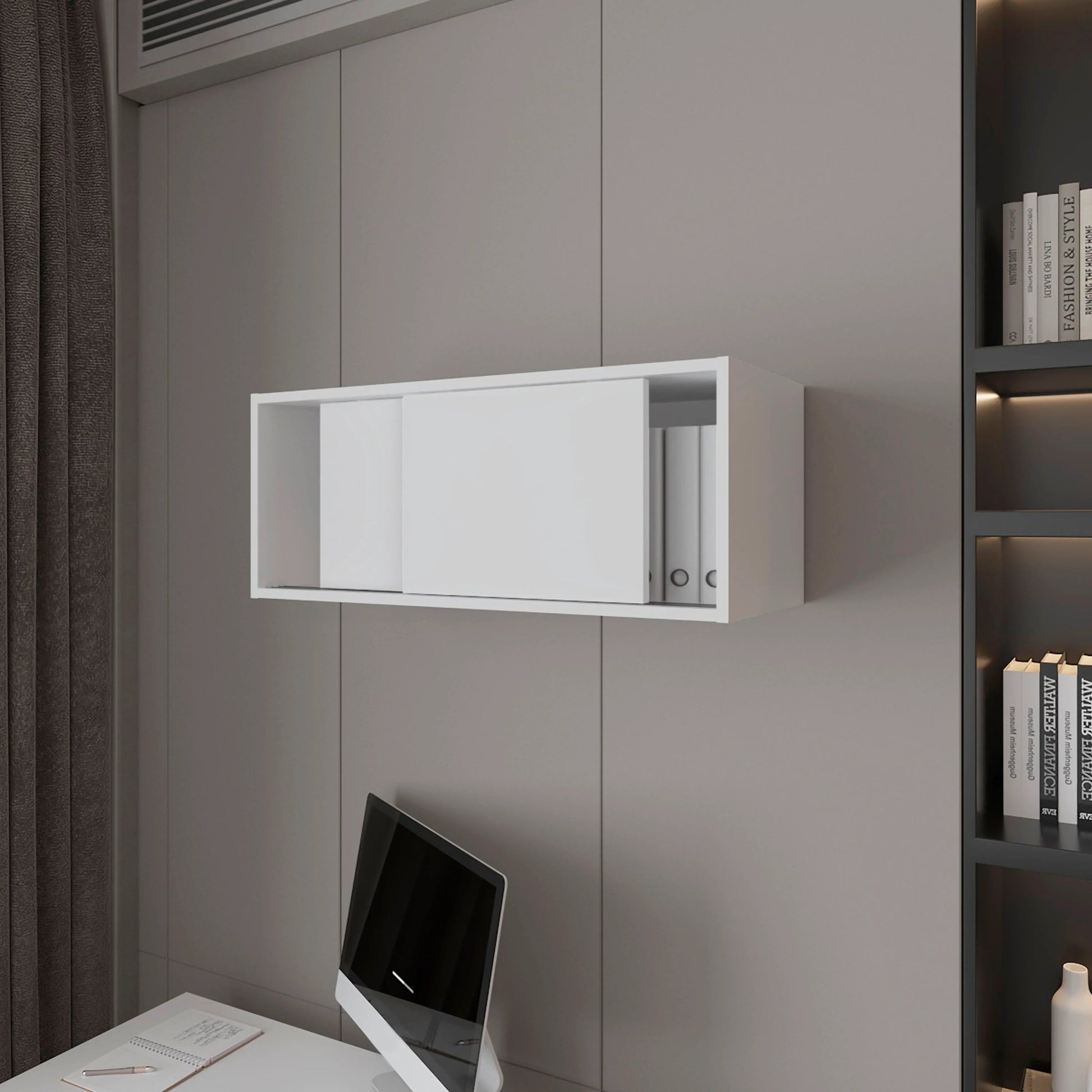 White Wall Mounted Floating Cabinet - 1-2 Shelves