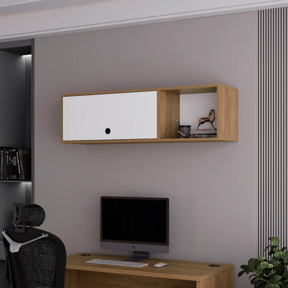 Natural Oak and White Wall-Mounted Cabinet with Lift-Up Door