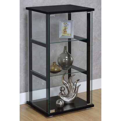Callie Black Glass 3-Shelf Curio Cabinet