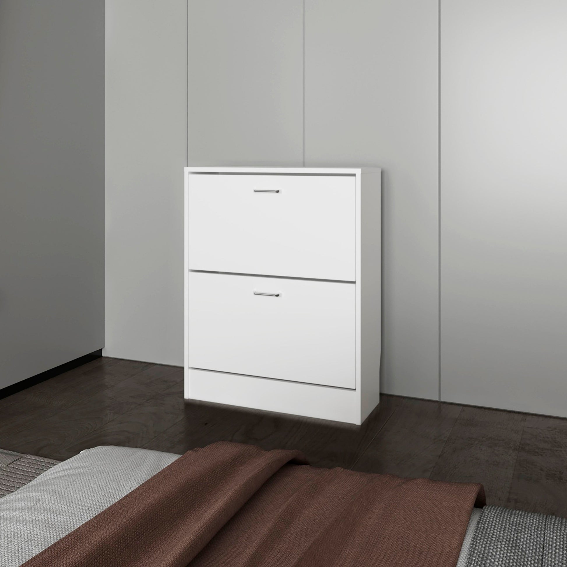 White Shoe Cabinet with 2 Tilt-Out Doors