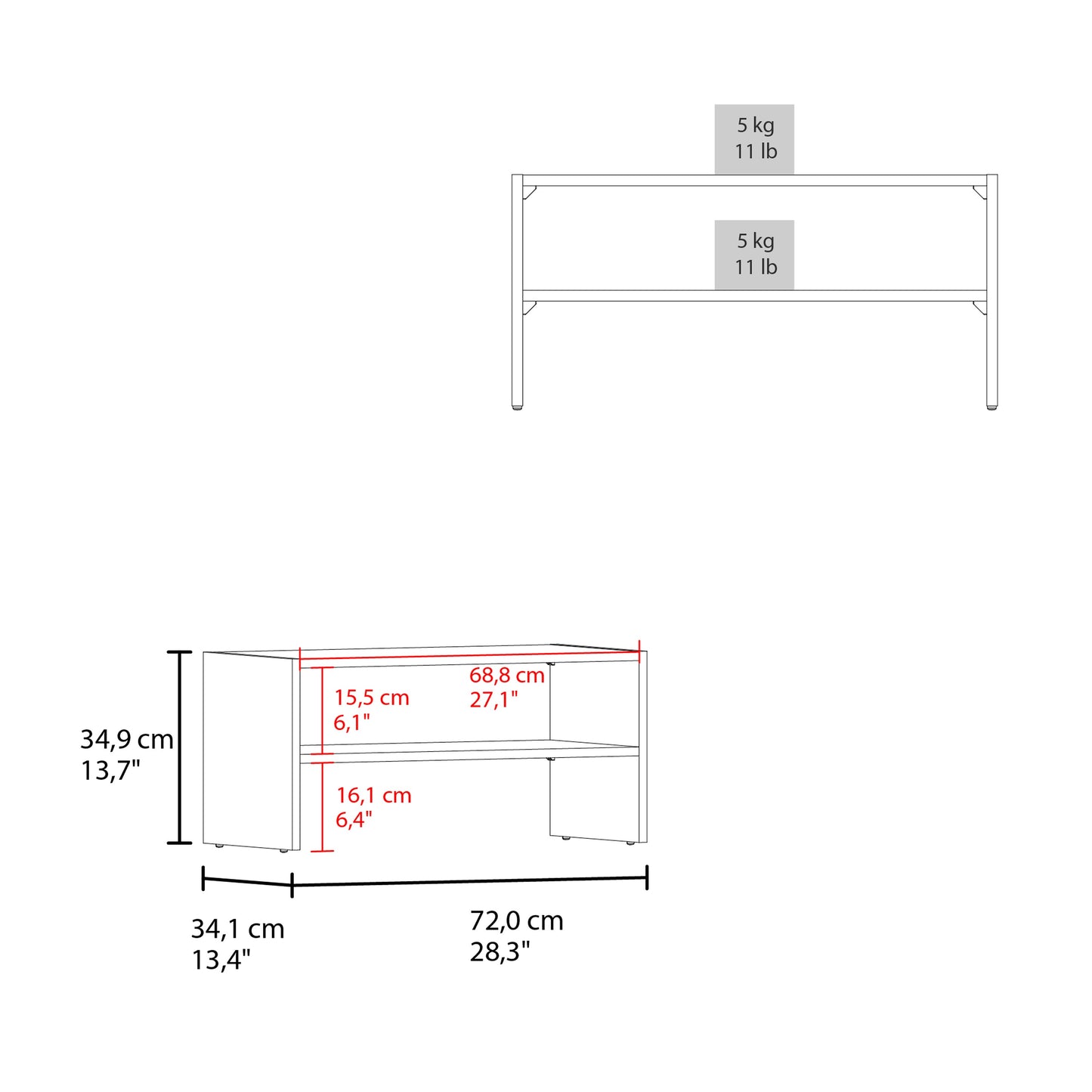 Natural Oak 2-Shelf Shoe Rack - Low Horizontal Design for Living Room