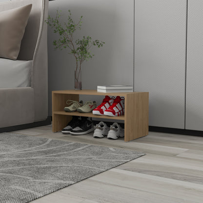Natural Oak 2-Shelf Shoe Rack with Low Horizontal Design