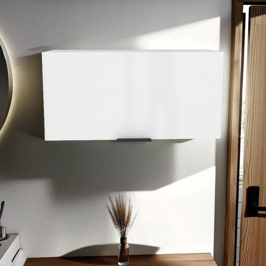 White 1-Shelf Pull-Up Wall Cabinet with Compact Design