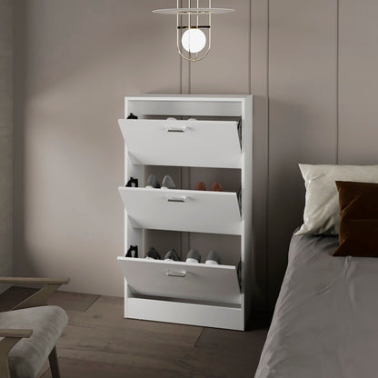 White Shoe Rack - 3 Shelf Storage Cabinet for Living Room