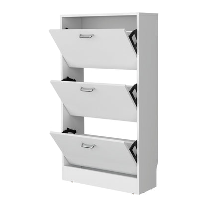 White Shoe Rack - 3 Shelf Storage Cabinet for Living Room