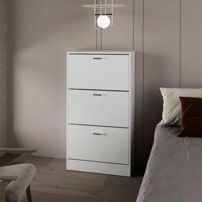 White Shoe Rack with 3 Flip-Down Compartments